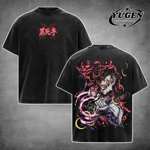 [Yūgen Store] Kokushibo "Breath of the Moon" Acid Washed Oversized Hoodie & T-Shirt – Demon Slayer Infinity Castle Arc Dark Aesthetic Heavy Cotton Tee, Double-Sided Anime Graphic, Unisex Retro Streetwear