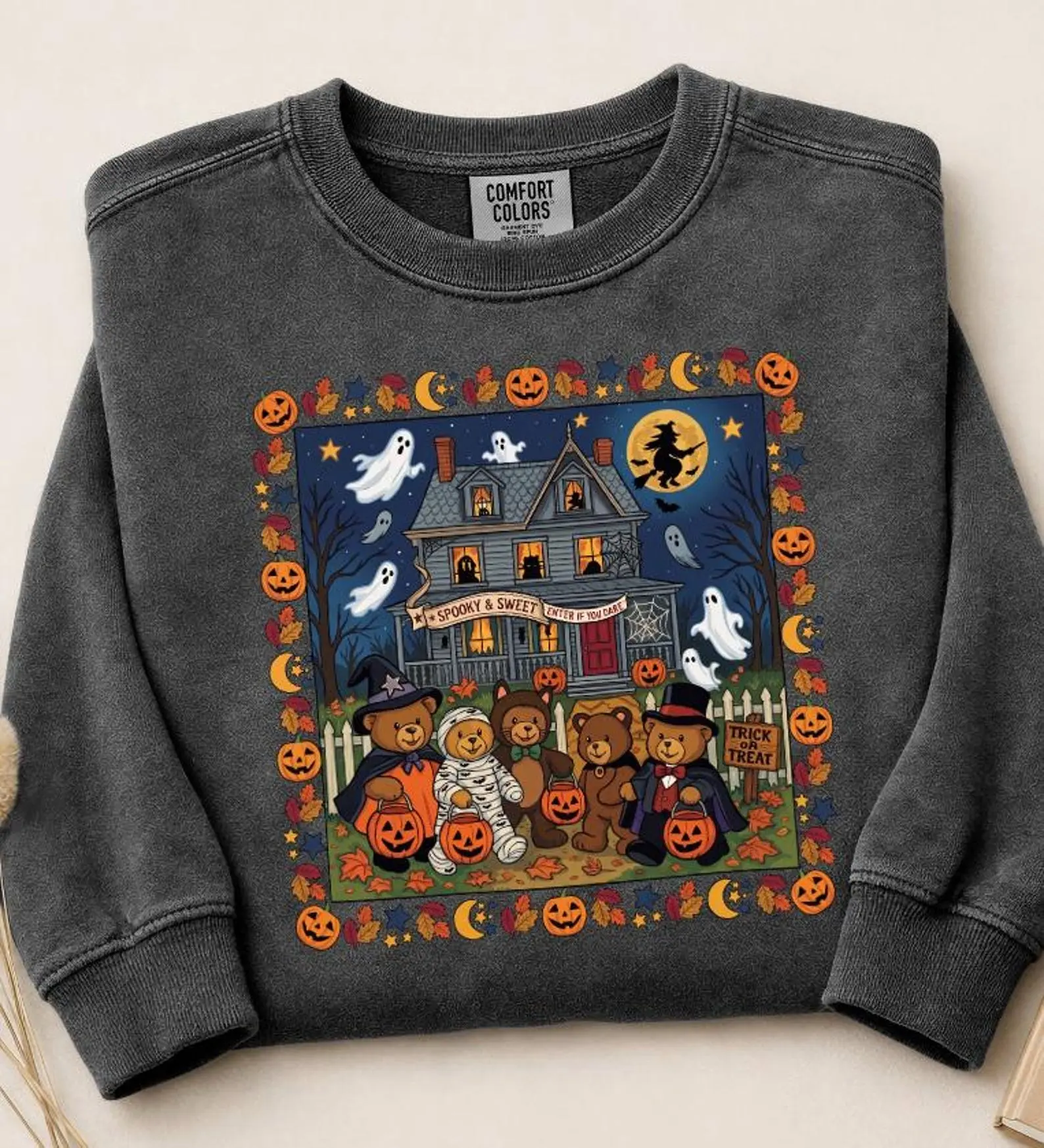 Comfort Colors Vintage Halloween Teddy Bear Shirt, Retro Trick or Treating Bears Sweatshirt or Short Sleeve