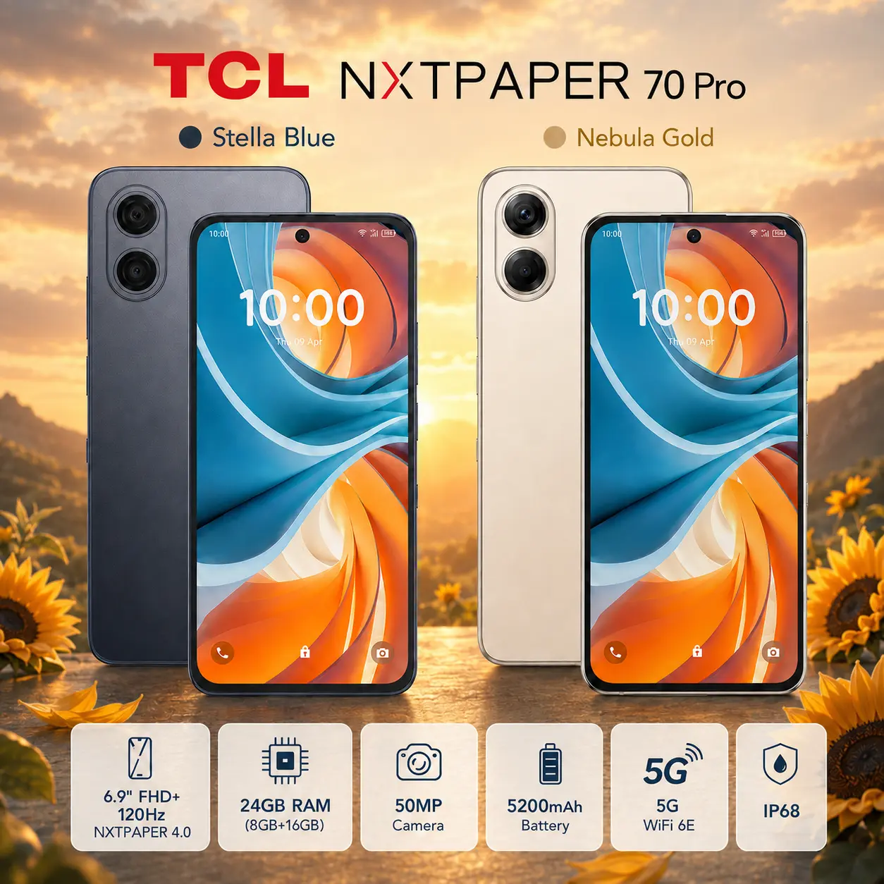 TCL NXTPAPER 70 Pro Cell Phone, Android Phone Unlocked, 128GB Storage, 6.9" FHD+ 120Hz NXTPAPER 4.0 Display, 24GB RAM (8GB+16GB), AI Tools, 50MP Camera, 5200mAh Battery, 5G WiFi 6E, IP68, Stella Blue tiktokshopbacktoschool