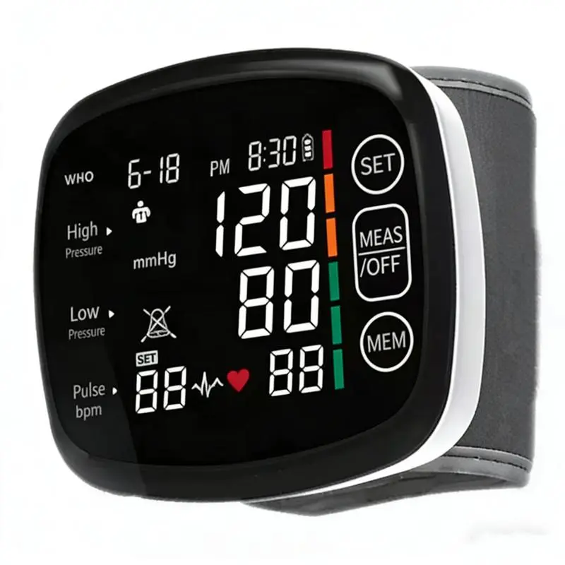 Voice Broadcast Wrist Blood Pressure Monitor Rechargeable LED Display Touch Screen 99x2 Reading Memory Wrist Blood Pressure Cuff for Home Use with Carrying Case Heart Rate Monitor.