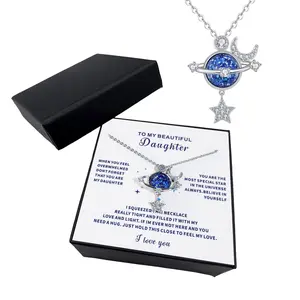 To My Daughter Universe Planet Star Necklacefrom Mom Dad Inspirational Daughter BirthdayGifts Jewelry Crystal Collar Chokers for BeautifulDaughter Granddaughter on BirthdayThanksgiving Day