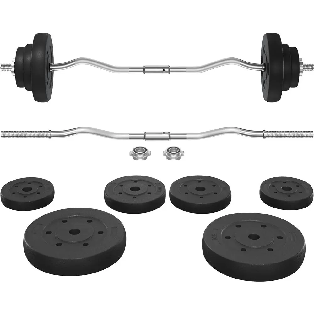 Yaheetech Barbell Set - Olympic Curl Bar & Weights (44LB, 55LB, 66LB) with Chrome Finish & Black Color, Home Gym Equipment, Arm Exercise Equipment, Home Workout Equipment tiktokshopbacktoschool