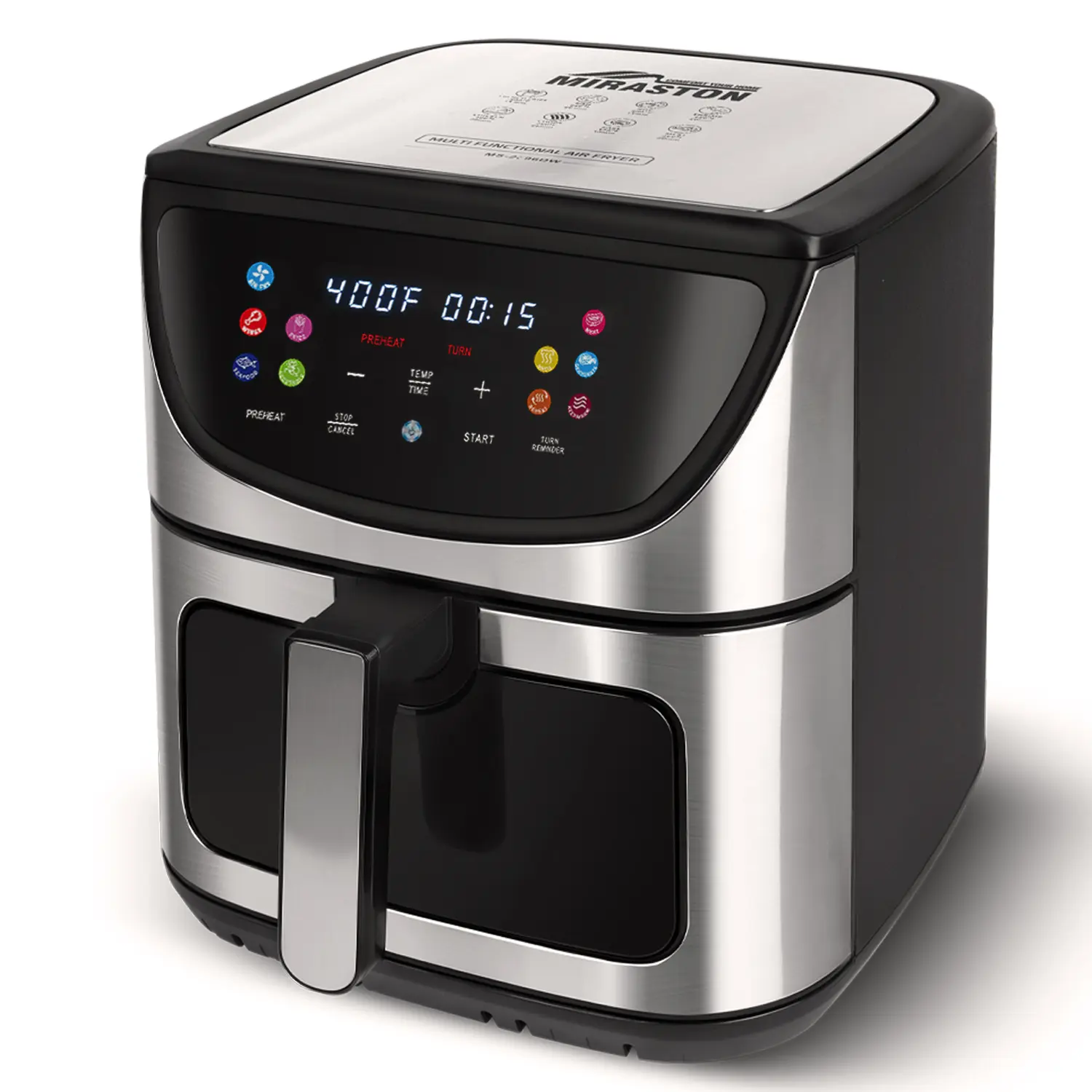 MIRASTON 8.5QT Family Size Adjustable Temperature Air Fryer - Kitchen Appliances, Color Tilt-Touchscreen, Better Viewing Angles, 10 Smart Presets, Visible Cooking Window, Stainless Steel, 1500W, 1-Touch Ease, Adjustable Temperature Fryer, Touchscreen, One
