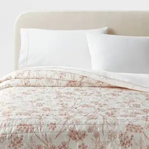 Twin/Twin Extra Long Satin Quilt Copper - Room Essentials: Midweight Sateen Coverlet, Floral Pattern, OEKO-TEX Certified