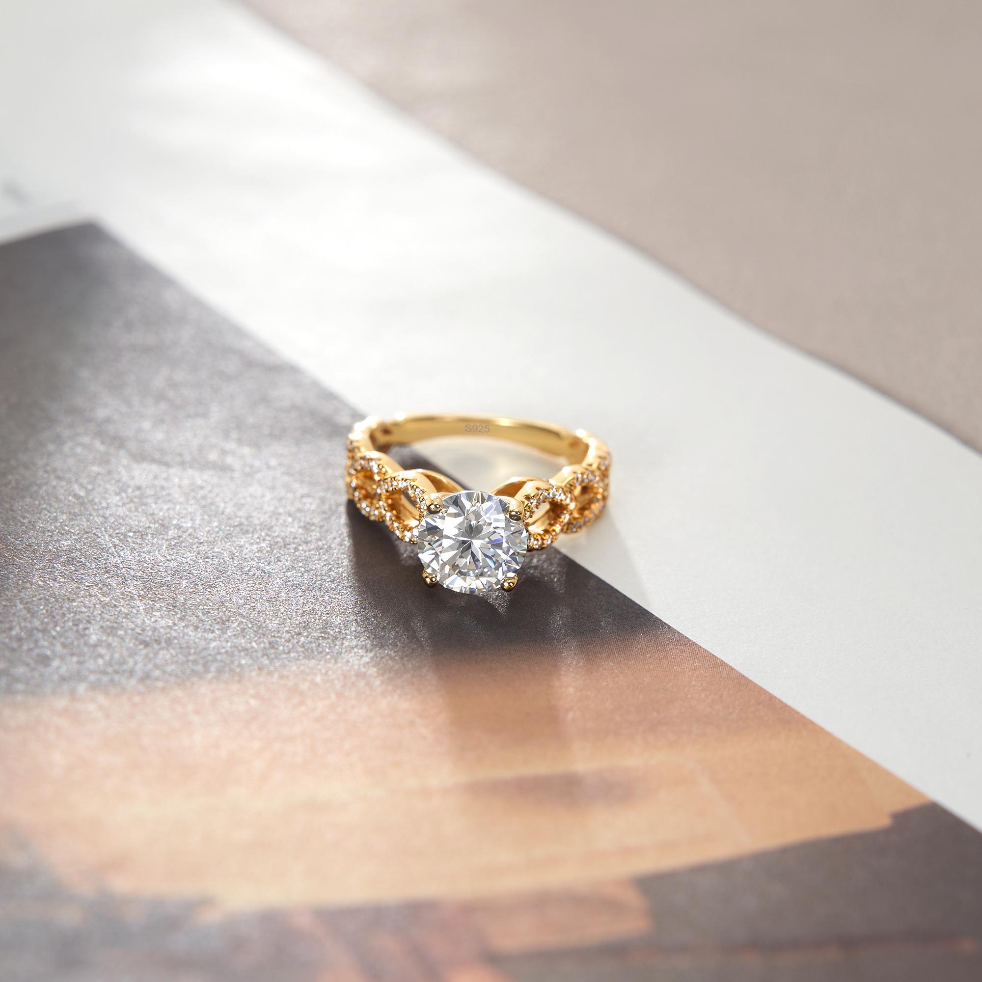 【1010】Stackable 2CT Synthetic  Moissanite Statement Ring | Green/White Stone | Pair with Band Rings