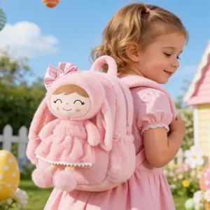 Gloveleya Easter Bunny Backpack for Toddlers - 11" Plush Doll Backpack with Detachable Rabbit Toy, Soft Stuffed Animal Bag for Girls 2-6 Years Old, Ideal Easter Basket Stuffer & Birthday Gift