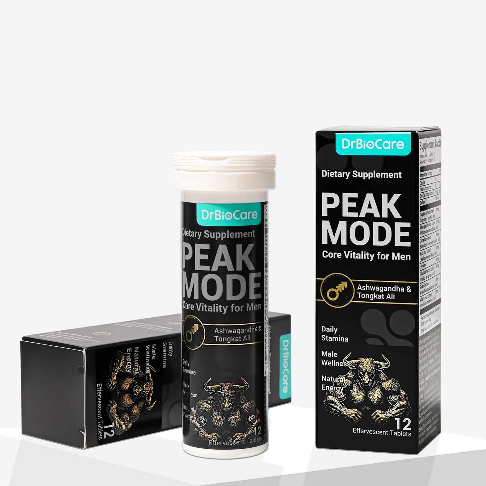 DrBioCare PEAK MODE Suplemento de Vitalidad Masculina - Fórmula 7 en 1 con Tongkat Ali, Shilajit y Ashwagandha para Energía y Resistencia Diaria