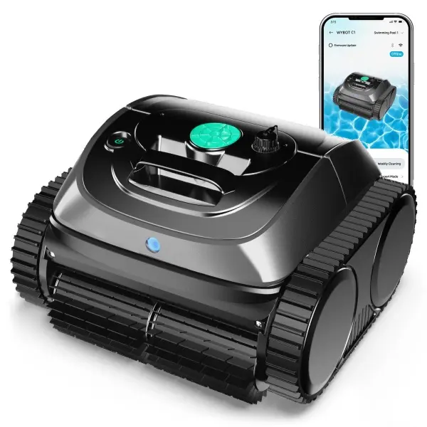 【Summer Fun】WYBOT C1 Cordless Robotic Pool Vacuum for Inground Pools, Above Ground Pool Cleaner 4-in-1 Wall & Waterline Cleaning Up to 1,614sq.ft, 150mins Smart Navigation, App Support,Free Handheld Pool Cleaner Included