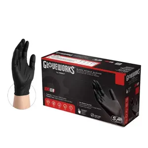 GLOVEWORKS Industrial Black Disposable Nitrile Gloves 5 Mil Latex-Free SMALL Size for Safe Handling