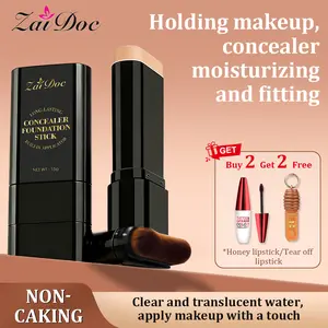 Luminous Dual-Ended Concealer Foundation Stick with Built-in Brushes  24H Long-Lasting Waterproof Sweatproof One-Swipe Even Flawless Base Clear Radiant Skin Foundation Stick