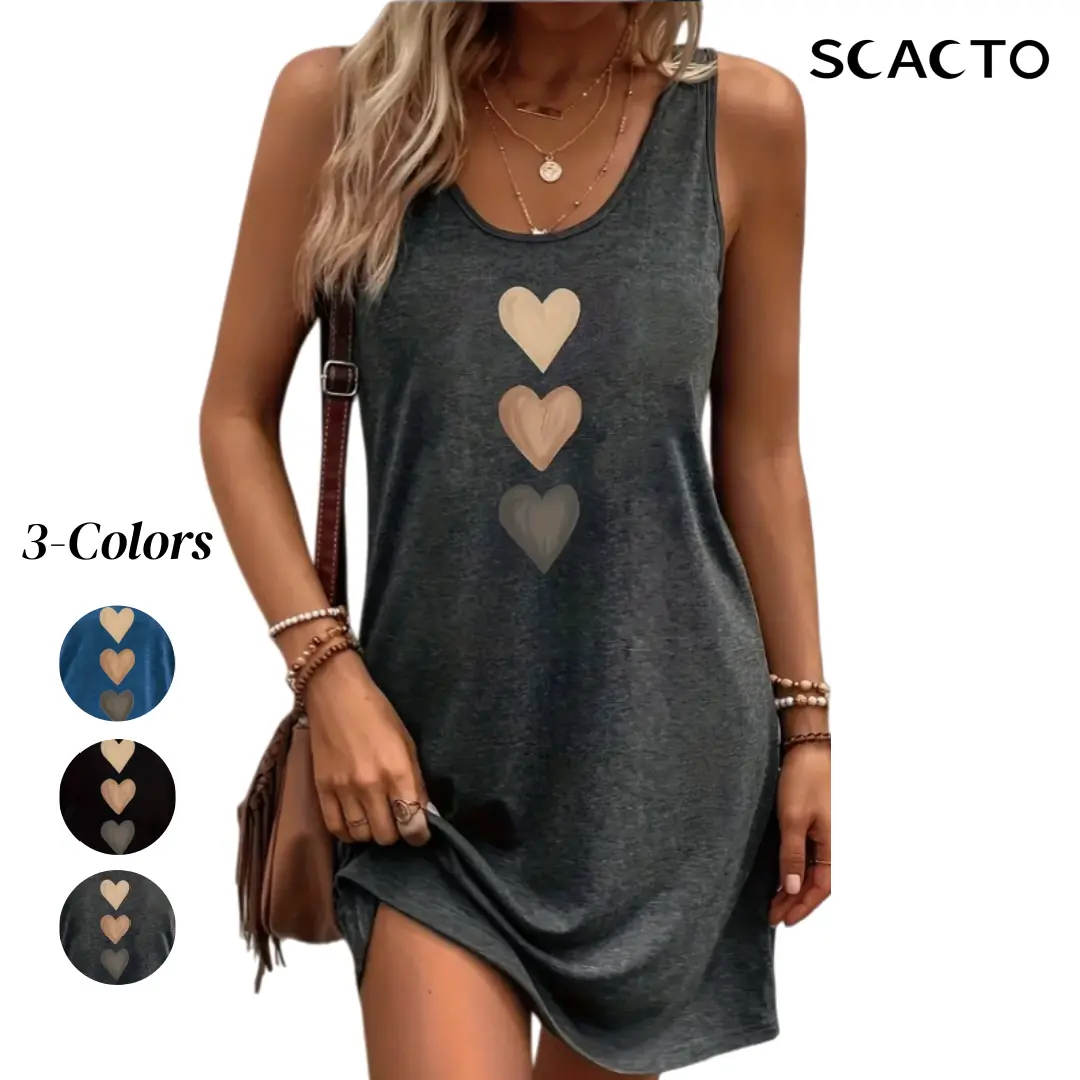 Scacto Women's Boho Graphic Heart Print Casual Tank Dress - Sleeveless Rayon Jersey Mini Length Summer Casual Dress for Women, Casual Dresses