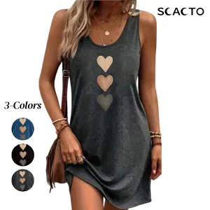 Scacto Vibrant Heart Print Crew Neck Tank Dress - Soft, Breathable, Sleeveless Design For Spring & Summer - Women's Casual Clothing For Everyday Wear