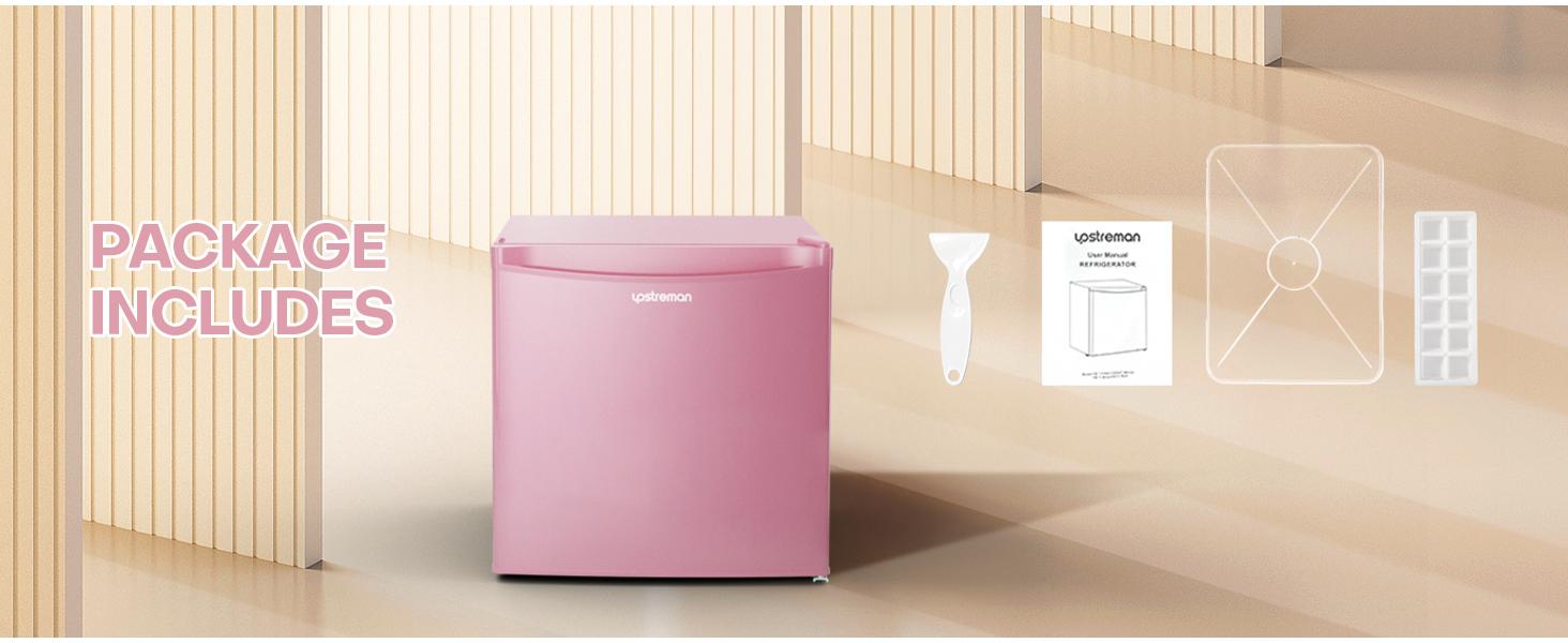 Upstreman mini fridges 1.7 Cu.ft with Freezer Pink FR17 Adjustable Thermostat Energy Saving Low Noise Single Door Compact Refrigerator for Dorm Office Can Bedroom