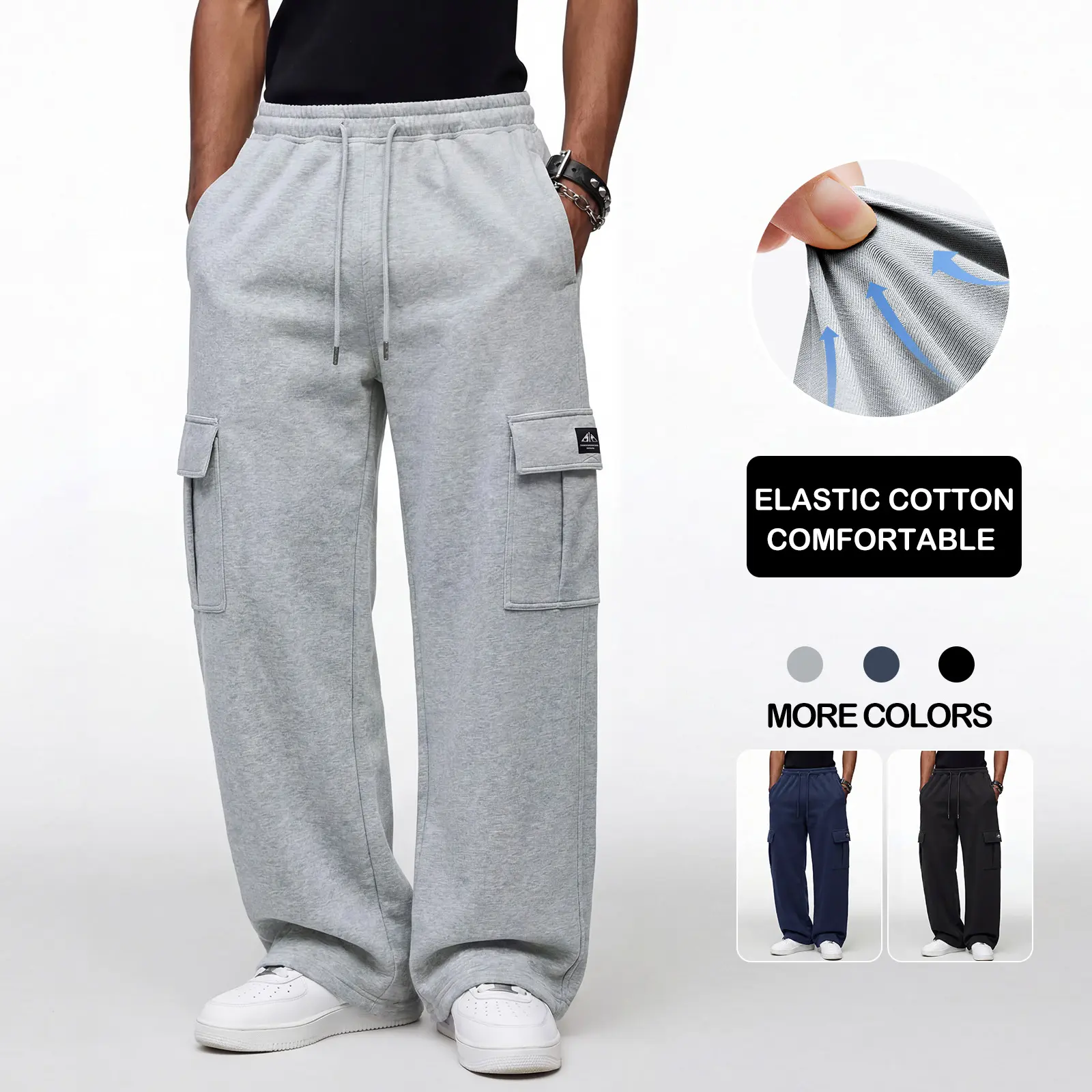 Men’s workwear sweatpants; men’s work pants with multiple pockets; hip-hop lantern-style casual pants; men’s pants with a loose straight cut and good stretch; regular casual work pants for men suitable for all seasons