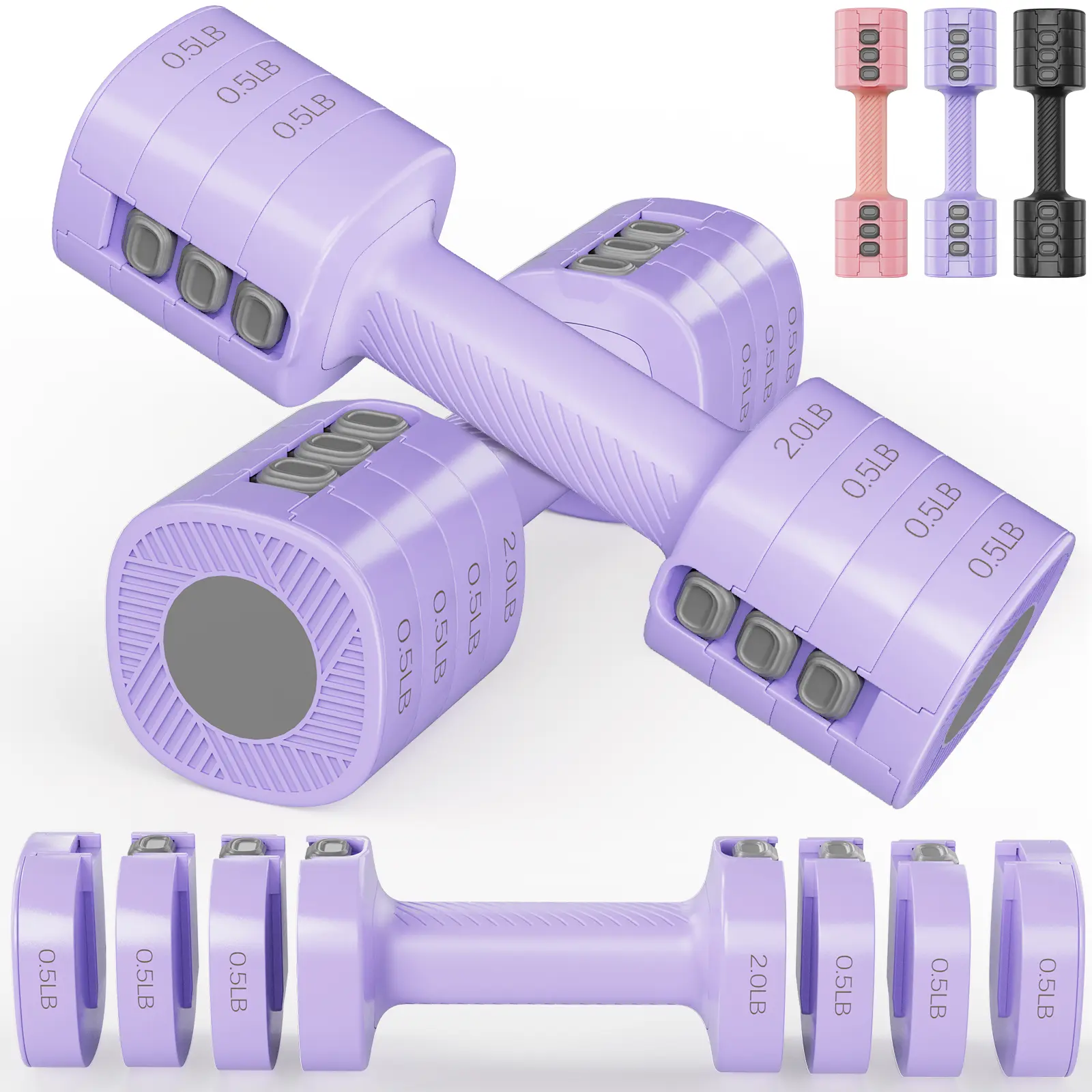 Adjustable Dumbbells 5 lb Dumbbells Bearbro Set of 2 / Pair 10 lb Total Free Weights 4 in 1 Women Hand Weights for Home,Office,Gym Exercise Training 2lb 3lb 4lb 5lb Fast Adjust