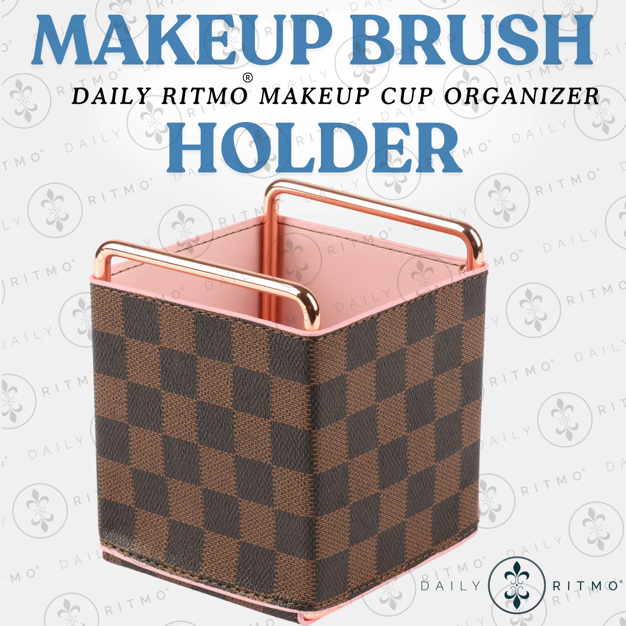 DAILY RITMO PU Leather Checkered Makeup Brush Holder, Beauty Brushes Storage Organizer for Vanity, Bathroom-Friendly Cosmetic Holder & Essential Accessory, Brush Storage