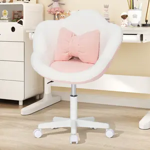 HOFFREE Kids Desk Chair Ergonomic Flower Study Chair Boucle Swivel Kids Computer Chair Adjustable Height Cute Children Desk Chair for Boys Girls in Home Bedroom Study Room Pink and Beige