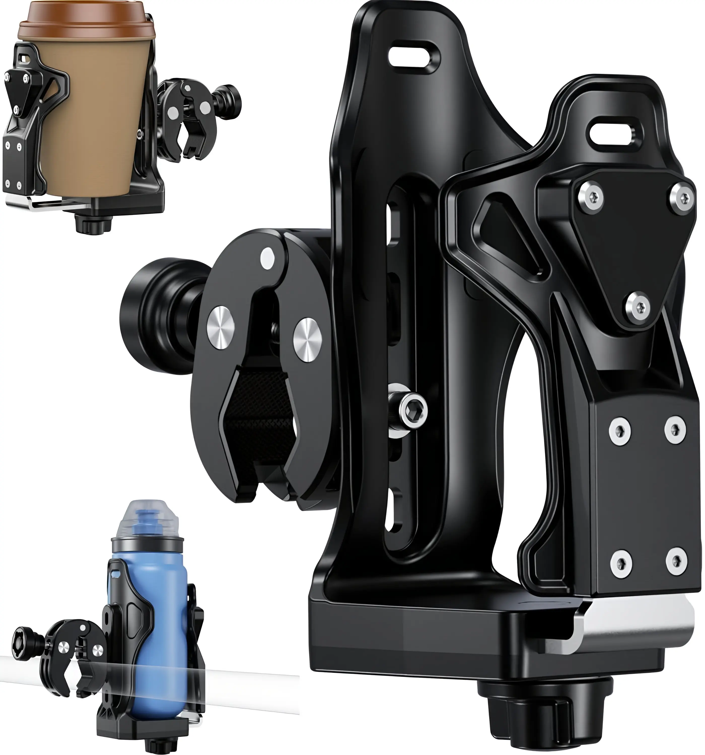 Motorcycle Anti-Theft Cup Holder, Extra Large Adjustable, 1.95-3.6" Diameter Fit, Secures Drinks, Secure Metal Clamp, Universal for Bike/Scooter, Wheelchair, Motorbike Accessories, Boats