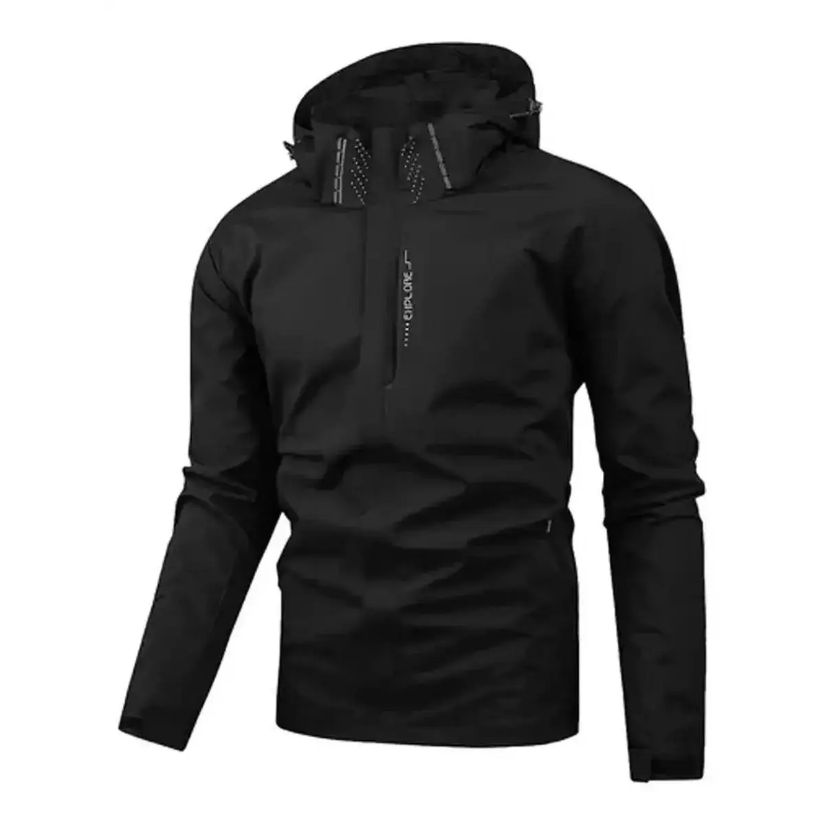 Men's Fitted Woven Rain Jacket, Solid Waterproof Windbreaker with Full-Zip & Adjustable Hood, Lightweight Outerwear for Hiking, Hooded, Outdoor, Chain, Sports Outerwear, Plain, Casual, Tops, Long Sleeve, Mens Clothing, Jackets Zip Up, Zip Up Jackets