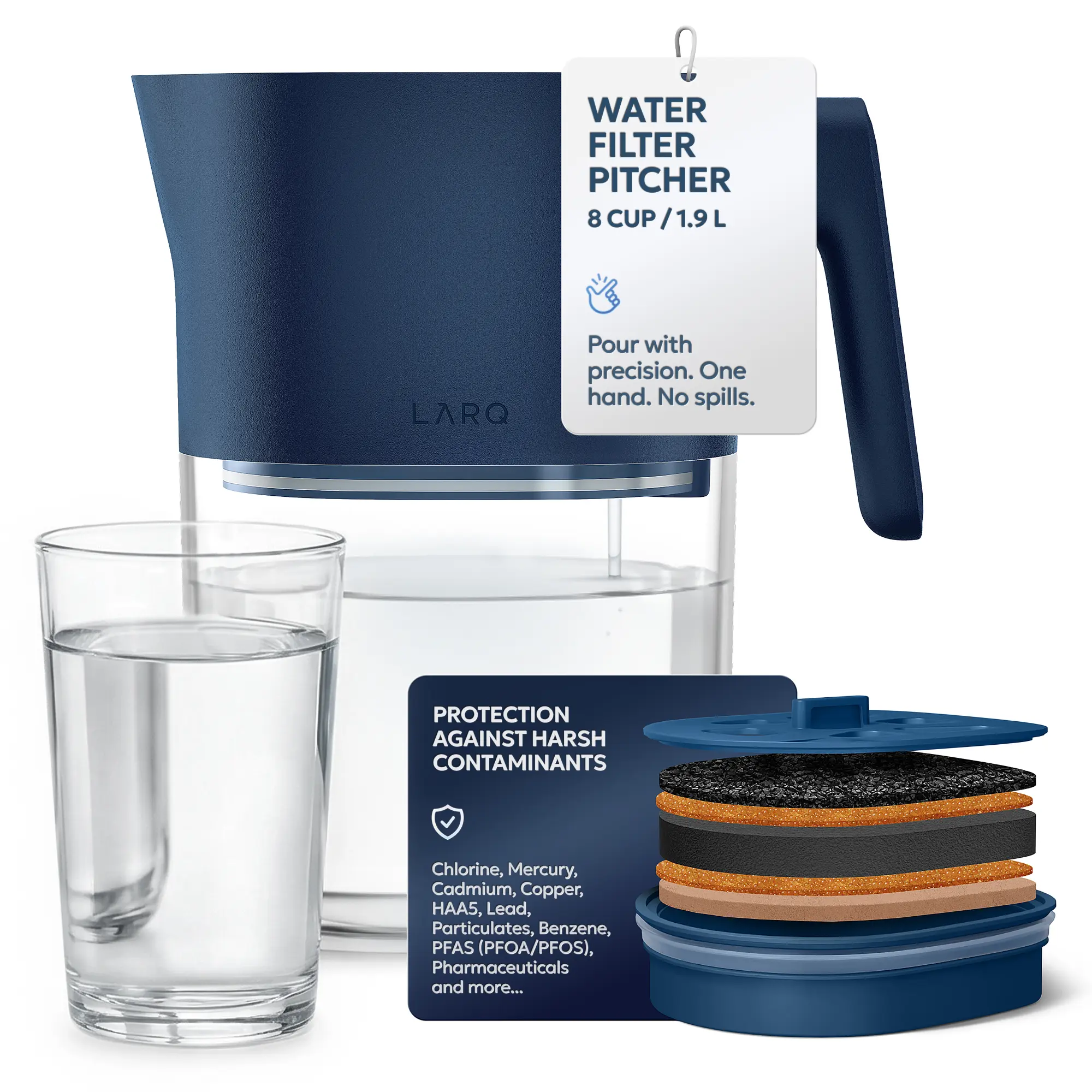 LARQ Water Filter Pitcher, 8-Cup Water Purifier Pitcher Removes Lead, PFAS, Chlorine, Mercury & HAA5 - Keeps Healthy Minerals - NSF-Tested Nano Zero Filter, BPA-Free, Fits Fridge