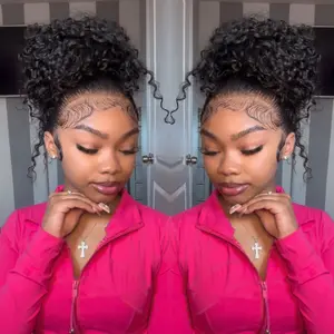 Pizazz Hair Hidden Strap 360 Lace Front Wigs Human Hair Pre Plucked Pre Bleached Knots 220 Density Water Wave HD Lace Frontal Wig with Drawstring Curly Full Lace Front Wigs for Women