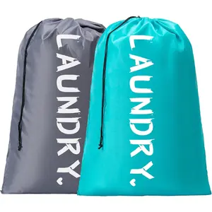 2 Pack XL Blue+Grey Travel Laundry Bag, Machine Washable Dirty Clothes Organizer with Drawstring,Large Enough to Hold 4 Loads of Laundry, Easy Fit a Laundry Hamper or Basket Travel Essentials 24" x 36"