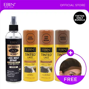 EBIN Tinted Lace Spray (Dark Brown, Cool Deep Brown, Darkest Brown) + Wonder Lace Bond Melt Spray Bundle with FREE Wig Cap | Natural Tone Match, Seamless Lace Melt