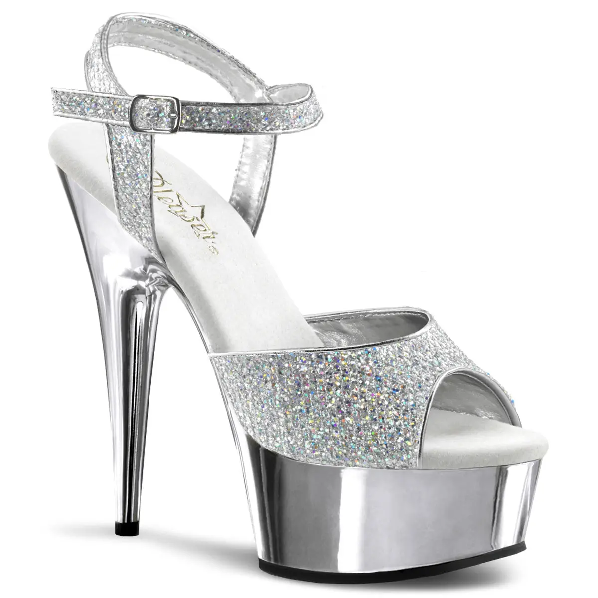 Classy High Heels for Women, Elegant Glitter Peep Toe Platform Sandals with a 6-Inch Stiletto Heel and Ankle Strap, Dressy Sandals, Elegant Evening Footwear, Sparkle, Glittered, Shoe, Synthetic, 6" (15.2Cm) Stiletto Heel