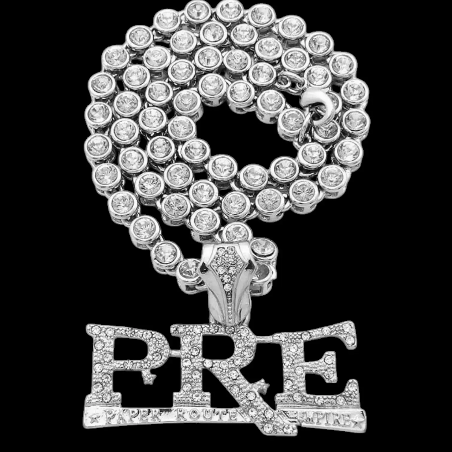 MaxBling81 Hip Hop Style Jewelry Silver Plated PRE Pendant & Iced 18" 20" 1 Row CZ Tennis Choker Fashion Chain Bling Necklace