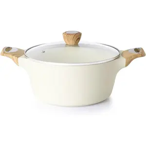 Ceramic Nonstick Stock Pot with Lid, 2.6/4.5/6.6/8.5 QT Soup Pot Casserole Pot, Non-toxic Healthy Pasta Pot, Large Cooking Pot Stew Pot, Induction Compatible, PFOA PFAS PTFE Free, White