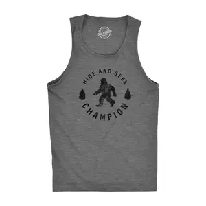 Mens Fitness Tank Hide and Seek Champion Tanktop Funny Bigfoot Sasquatch Shirt Funny Workout Shirt for Men with Plus Sizes Funny Camping Sleeveless Tee Novelty Tank Tops for Guys Dark Grey