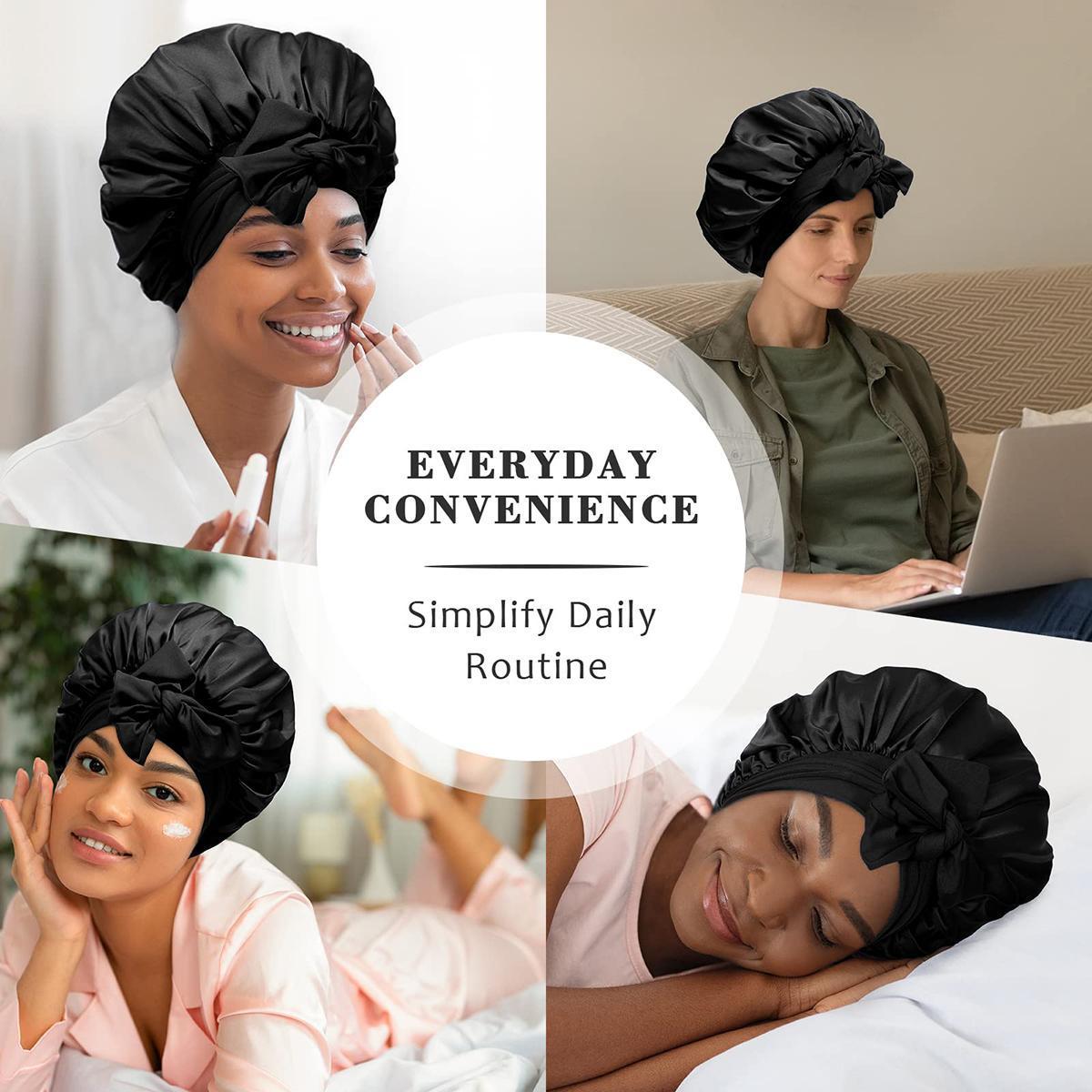 Single Layer Summer Cool Satin Bonnet Silk Like Texture for Women Curly Hair Hair Care Wrap Sleeping Cap Adjustable Bonnets Nightcap Gifts for Women