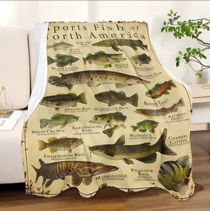 1pc Throw Sports fish Pattern Flannel Blanket  Soft Funny Throw Blanket Cozy Lightweight Plush Portable Cover Blanket For Sofa,Warm Gift For Birthday,Christmas,Multiple Blanket