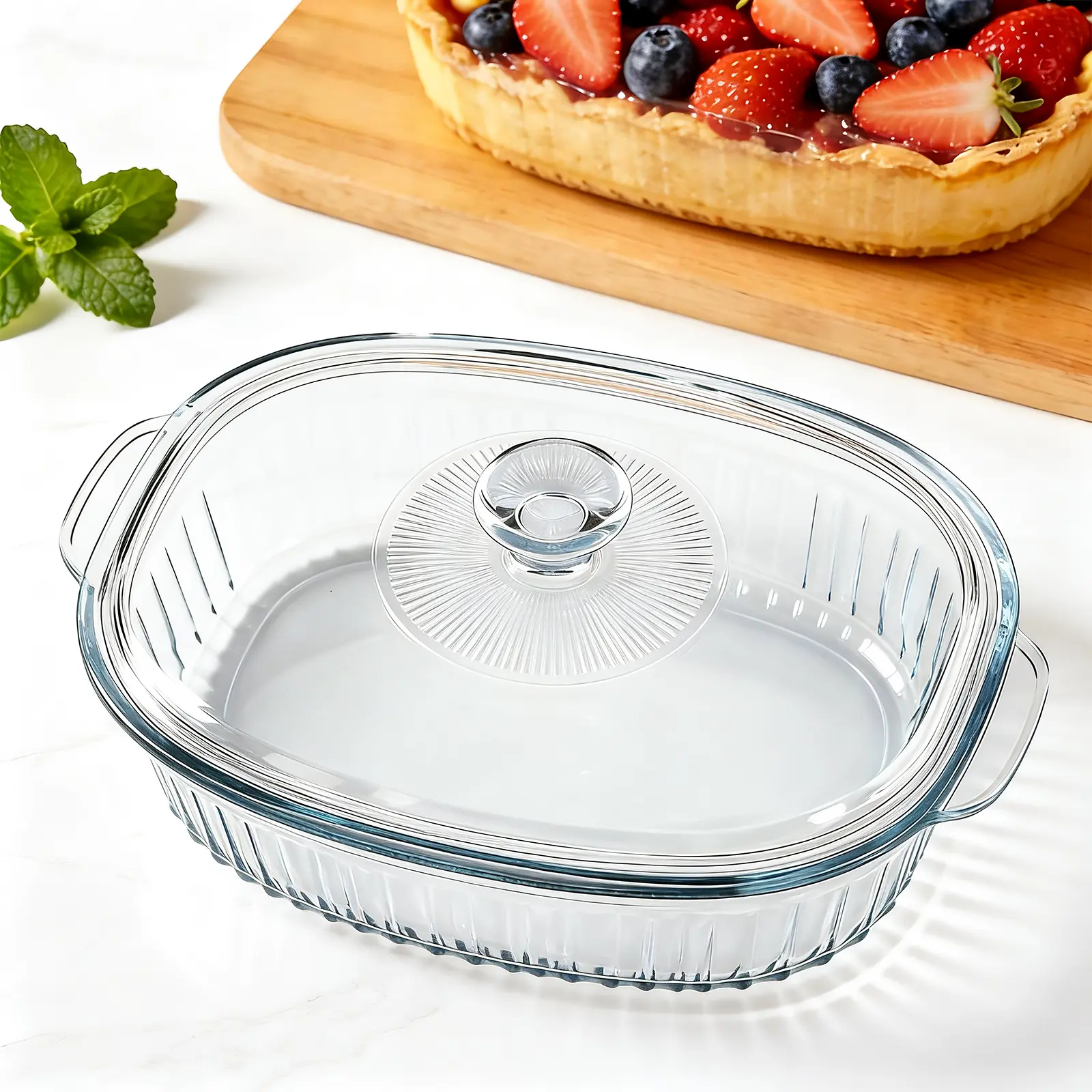 Glass Baking Dish with Lid Set & Silicone Mat, Large Capacity Casseroles with Glass Lids,  Oven & Microwave Safe, Versatile Deep Glasses Food Container for Baking, Cooking, Ideal for Desserts, Chicken, Pasta, for Holidays