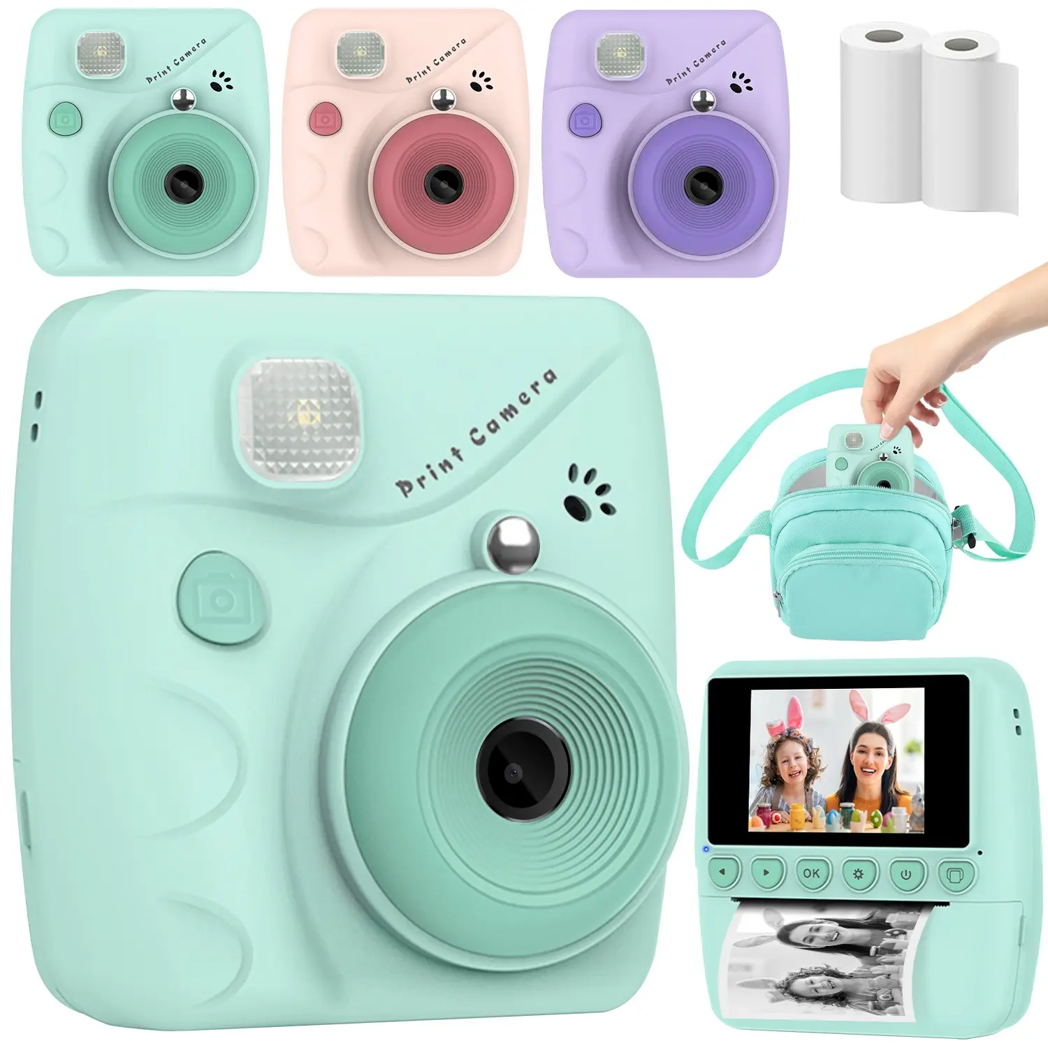 Kids Camera Instant Print – 2.4" Instant Camera for Kids with Bag & Print Photo Paper Included, 1080P HD Video Digital Toy Camera – Back to School, Graduation & Birthday Gifts for Boys Age 3-12 Years Old – Fun Educational Toy for Little Photographers
