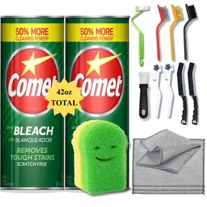 2 Comet Powder Cleanser with Bleach + 11 Cleaning Tools. Scratch-Free. 1 Scrub Sponge, 1 Non-Scratch Wire Dishcloths, 8 Crevice Cleaning Brush & Scraper, Bathroom & Kitchen.13pcs Cleaning Supplies
