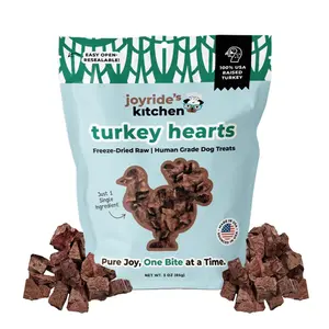 Joyride's Kitchen Premium Turkey Hearts Freeze-Dried Raw Dog Treats, single ingredient, human grade, USA sourced & made, no gluten grains fillers or preservatives