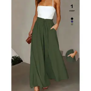 Women's wide leg pants, casual loose high waisted drawstring Palazzo pants with pockets, comfortable design for all seasons 2026 casual fashion pants