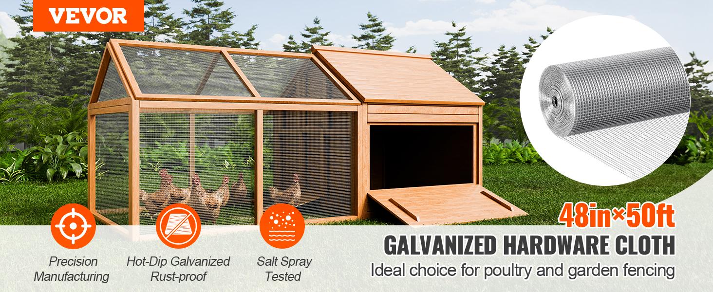 VEVOR Hardware Cloth, 1/4 inch 48in x 50 ft 23 Gauge, Hot Dipped Galvanized Wire Mesh Roll, Chicken Wire Fencing, Wire Mesh for Rabbit Cages, Garden, Small Rodents VEVOR Hardware Cloth, 1/4 inch 48in x 50 ft 23 Gauge, Hot Dipped Galvanized Wire Mesh Roll, Chicken Wire Fencing, Wire Mesh for Rabbit Cages, Garden, Small Rodents