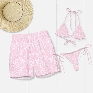 Pastel Pink Matching Swimwear Set Romantic Couple Beach Outfit for Honeymoon Vacation Anniversary
