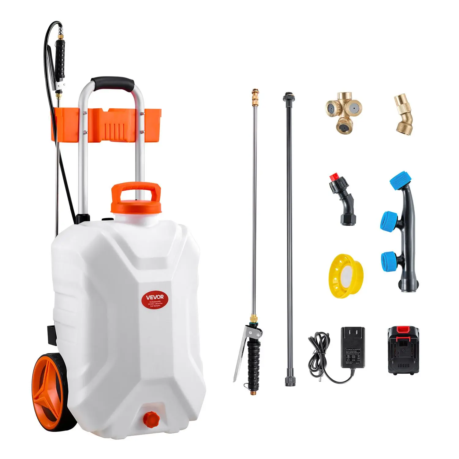 【SummerFinds】VEVOR Battery-Powered Sprayer with Wheeled Cart, 10 Gallons Electric Weed Sprayer, Adjustable 0-80 PSI, Yard Lawn Sprayers with Wheels, 5 Nozzles & 98ft Hose, 3-6H Spray Time, for Weeding, Cleaning