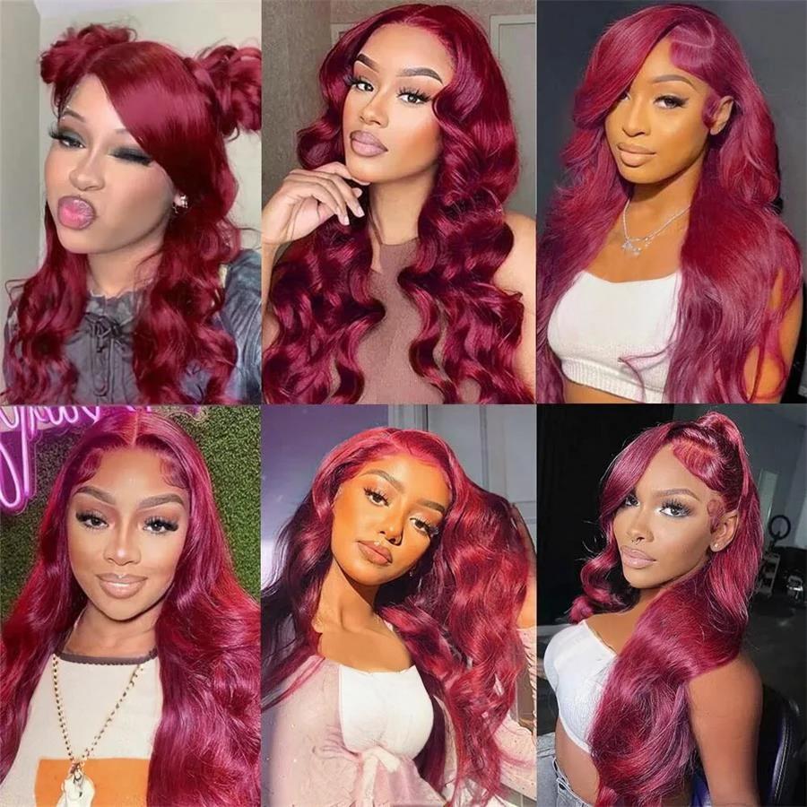 Bling Hair 99J Burgundy 13x6 Lace Front Wig Body Wave Colored Human Hair Wigs 180% 13x4 99J Color Transparent Lace Frontal Wig For Women
