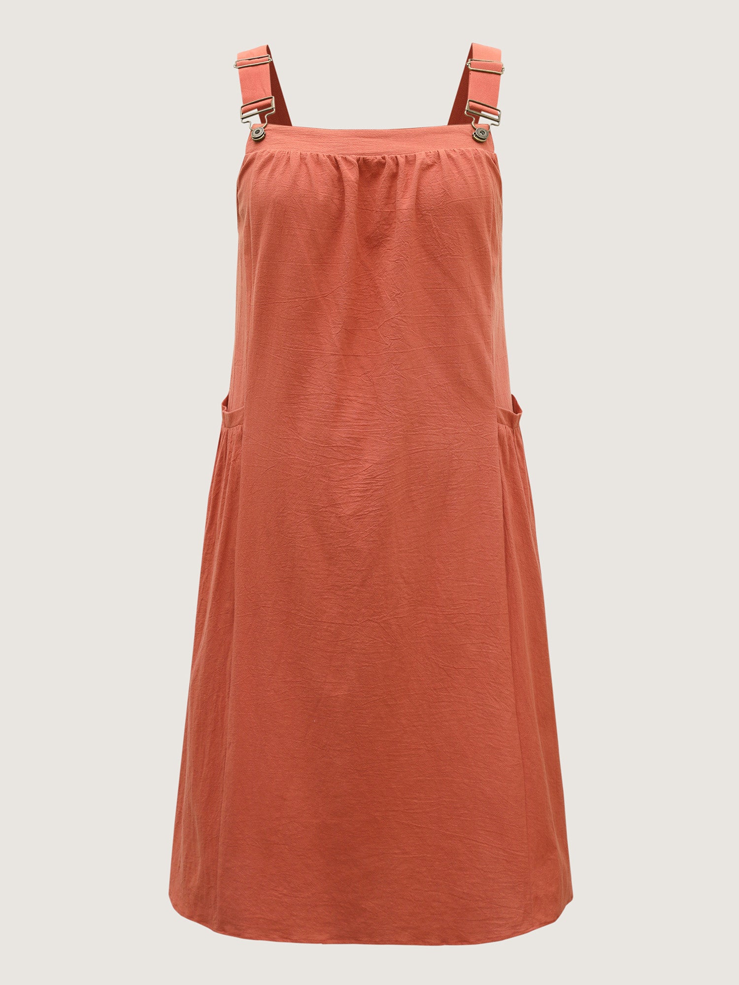 【Summer Turn-Up】【Pocket Approved】 Bloomchic Rust Pure Cotton Pleated Pockets Midi Dress Sleeveless Square Neckline Comfortable Breathable Midi Length Side Seam Pockets Basic Minimalist 2026 Summer Pick for Mother's Day