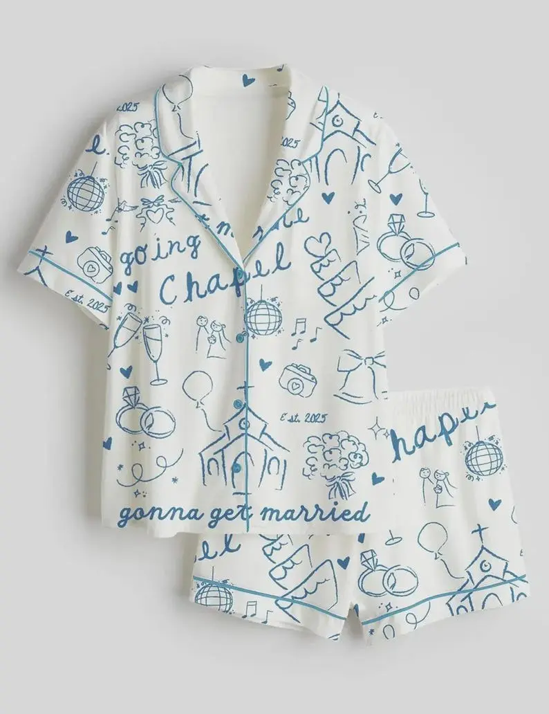 2026 Going To The Chapel Set Pajamas, Gonna Get Married Bachelorette Bride Wedding Art Short Sleeve Pajama, Pajama Set Nightwear Women Gift#pajamas Adjustable