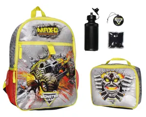 Monster Jam MAX-D Monster Truck 5 PC Backpack Lunch Box Water Bottle Icepack Charm 16"