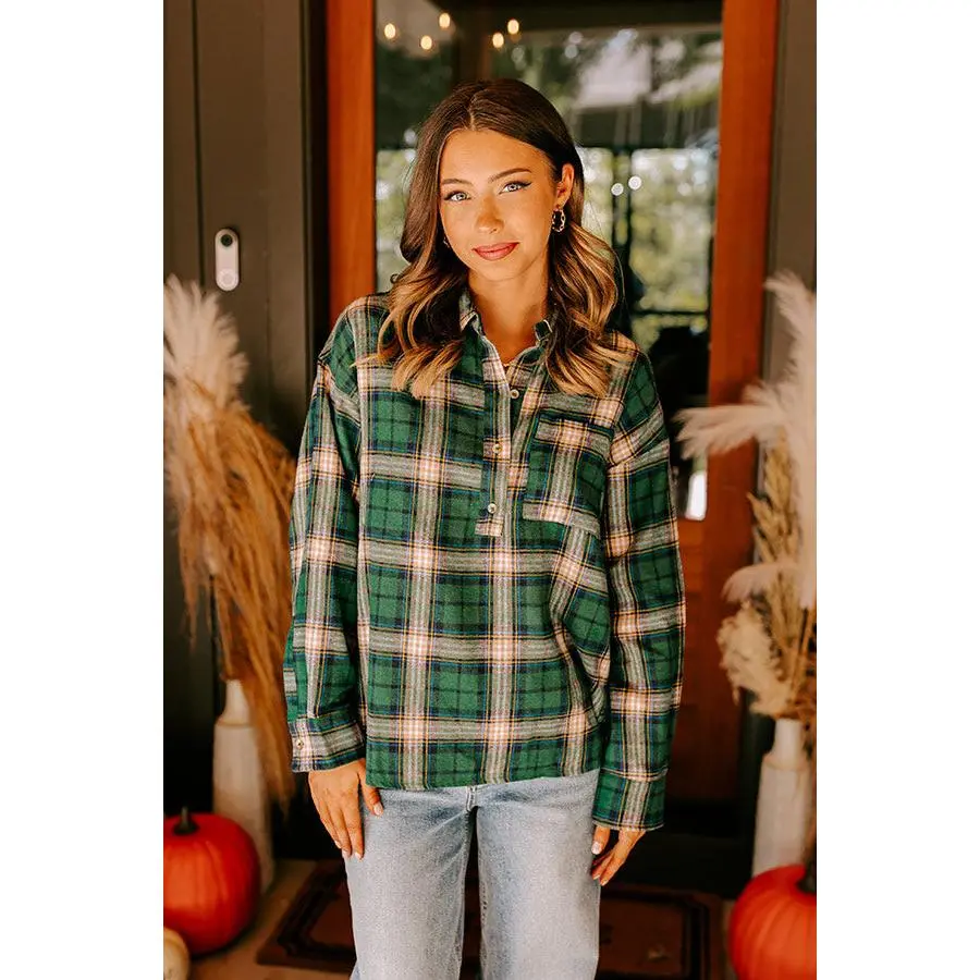 Fireside S'mores Oversized Flannel in Hunter Green
