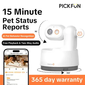 PICKFUN AI Pet Camera with 2K Tracking  Auto Video Recording Editing & Smart Alerts, 360° Panoramic View with Night Vision, Two-Way Audio, Privacy Protection & Local Storage for Cat/Dog Monitoring remote