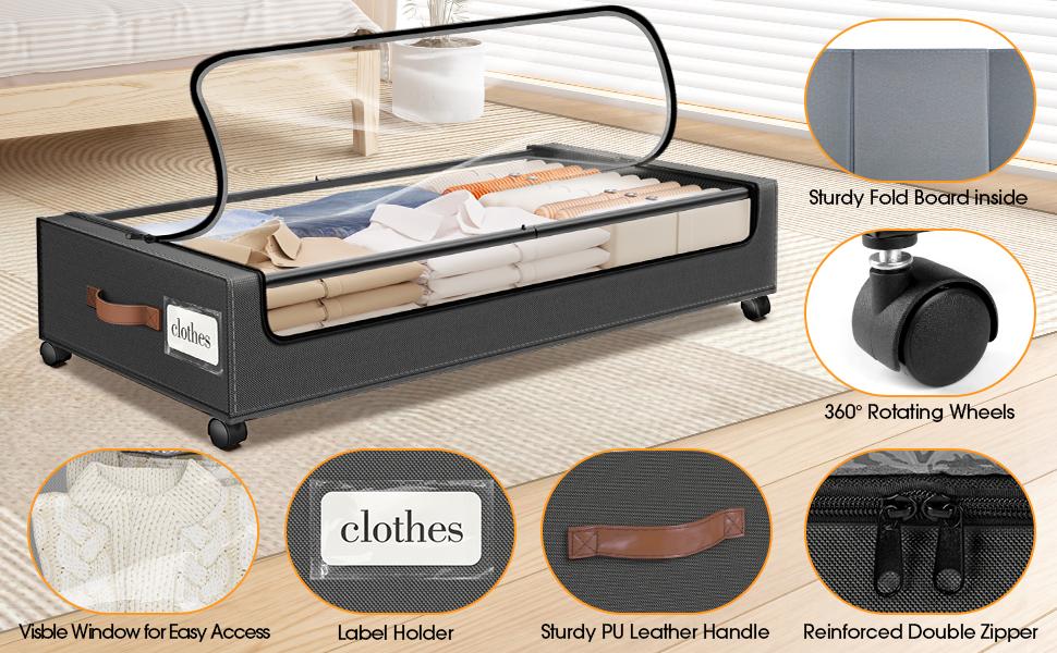 SpaceHacks 2-Pack Under Bed Storage Boxes with Wheels & Clear Lids - XXL Rolling Organizer Bins for Clothes, Shoes, Toys (Large Capacity) summerwins