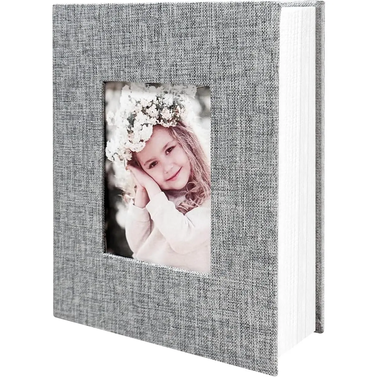 Linen Cover Scrapbooking Photo Album - 4x6 100-Pocket Top-Loader Vertical Layout Album for Wedding, Family Memory Organization (Grey)