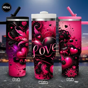 1pc 40oz Romantic Love Heart Tumbler with Lid and straw, Winter Insulated Travel Mug, Gift for Women Men, Ideal for Valentine's Day, Birthday Gift, Coffee Cup for Office